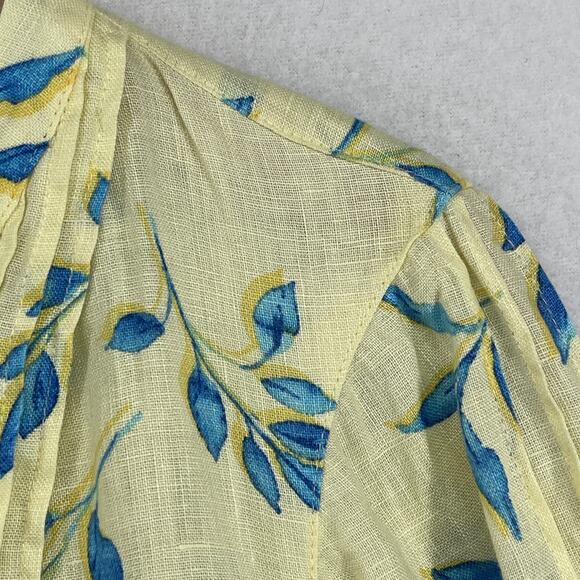 J.JILL Top PM Petite Love Linen Watercolor Printed Pintuck 3/4 Sleeve Yellow - Picture 9 of 13